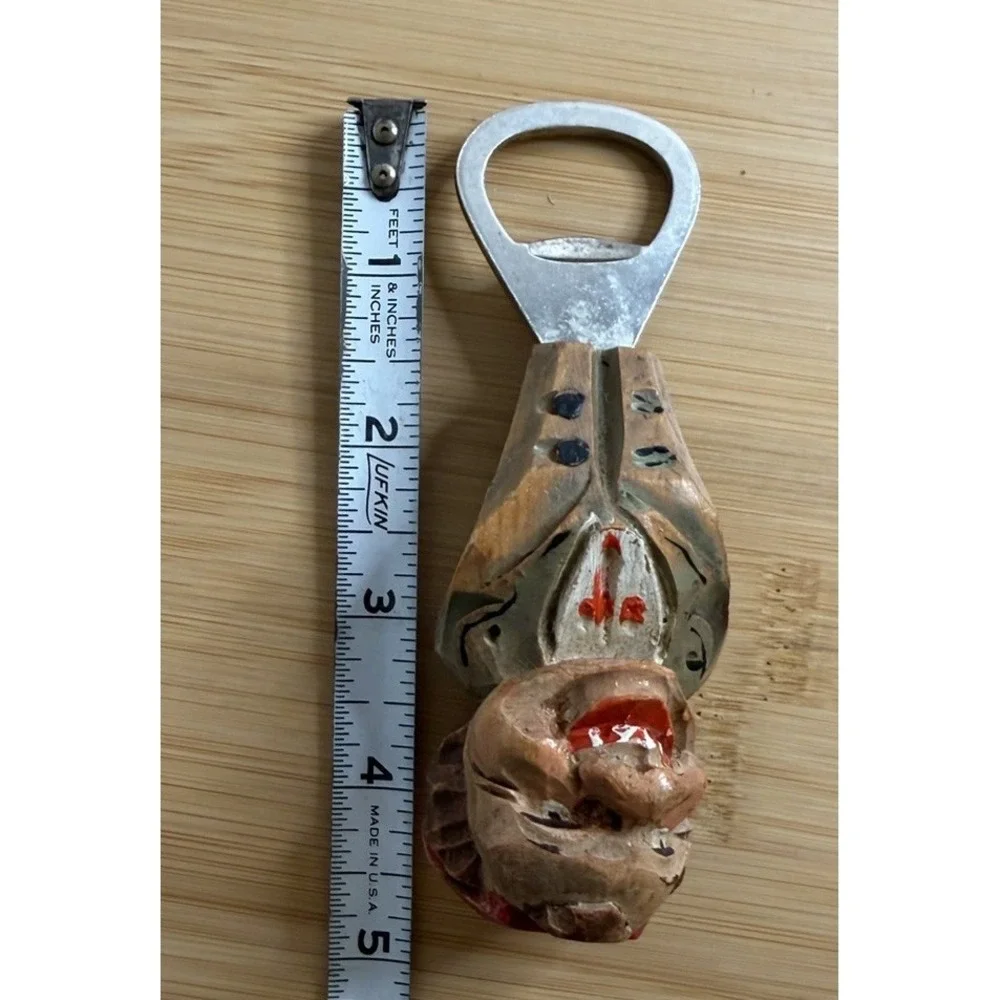 Vintage Hand-Carved Wooden Figural Bottle Opener Whimsical Man European Folk Art